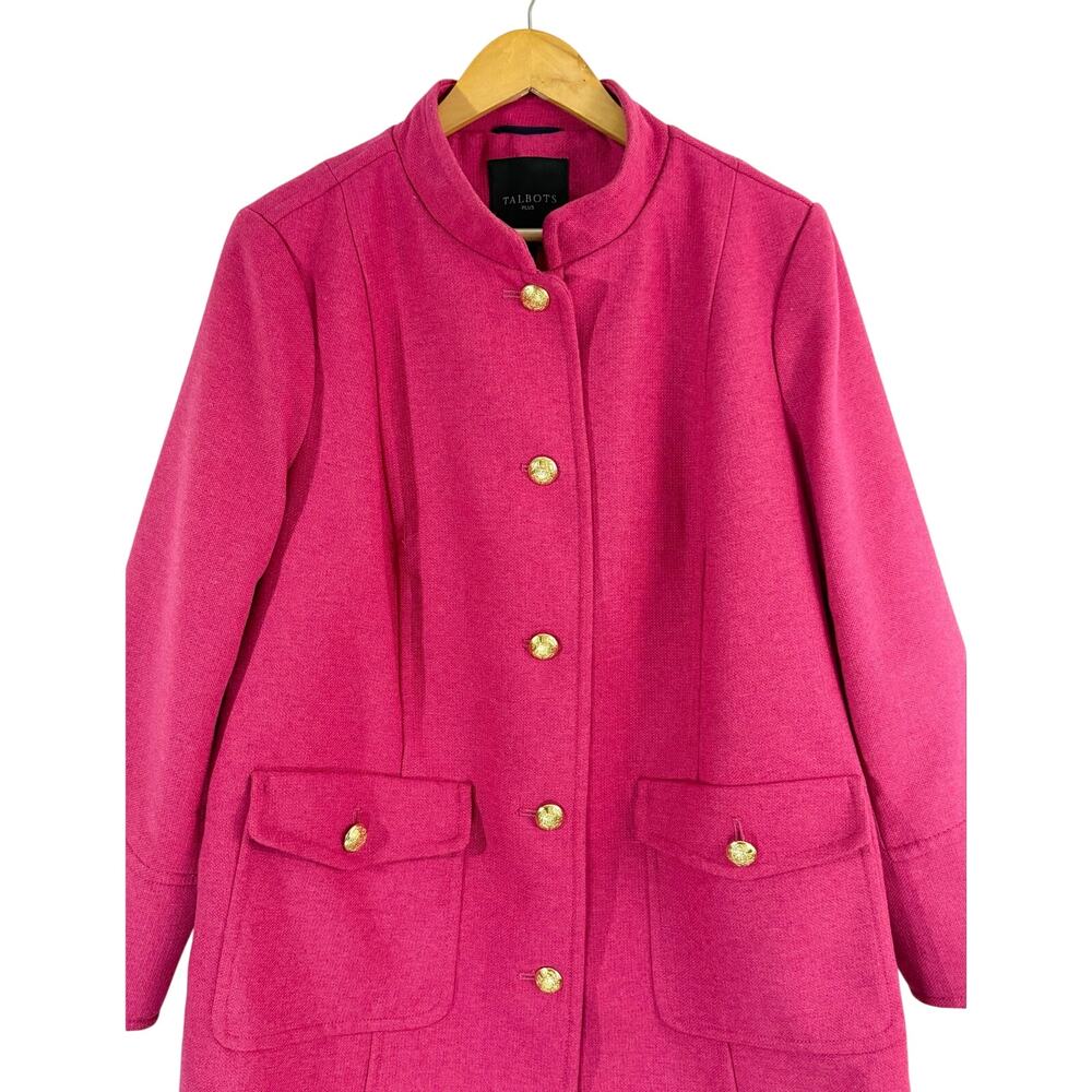 Talbots Pink Military Coat Women’s Plus Size 14W Wool Blend Gold Button Jacket - Picture 6 of 14